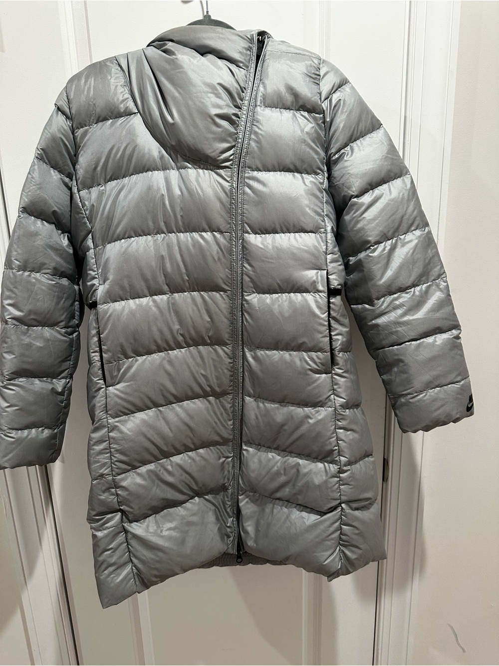 Nike Women's Silver Long Quilted Puffer Coat